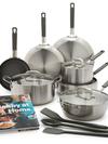 Bobby Flay by GreenPan 14-Piece Professional Stainless Steel Set with Bobby at Home Cookbook