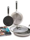 Bobby Flay by GreenPan 4-Piece Stainless Steel Frypan Set with Bobby at Home Cookbook