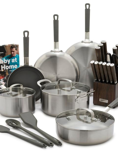 Bobby Flay by GreenPan Ultimate Stainless Steel Set with Bobby at Home Cookbook