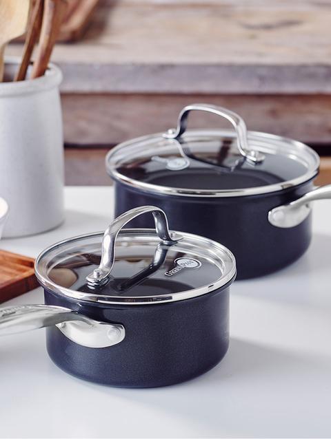 GreenPan Chatham Black Ceramic Nonstick 1-Quart and 2-Quart Saucepan Set with Lids