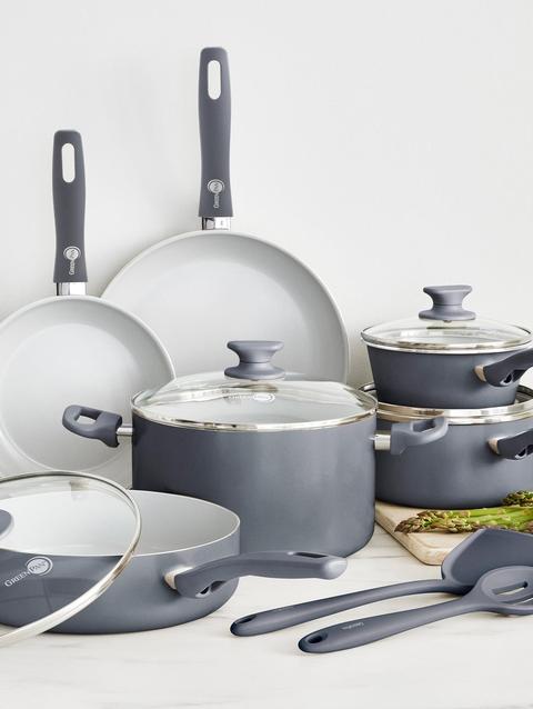 GreenPan Dover Ceramic Nonstick 12-Piece Cookware Set | Charcoal Gray