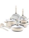 GreenPan Dover Ceramic Nonstick 12-Piece Cookware Set | Cream White