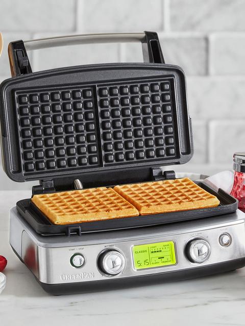 GreenPan Elite Ceramic Nonstick 2-Square Waffle Maker | Premiere Stainless Steel