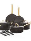 GreenPan GP5 Colors Ceramic Nonstick 11-Piece Cookware Set with Champagne Handles | Cocoa