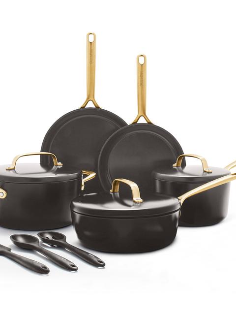 GreenPan GP5 Colors Ceramic Nonstick 11-Piece Cookware Set with Champagne Handles | Cocoa