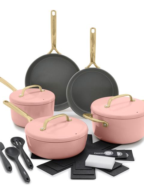 GreenPan GP5 Colors Ceramic Nonstick 11-Piece Cookware Set with Champagne Handles | Dusty Rose