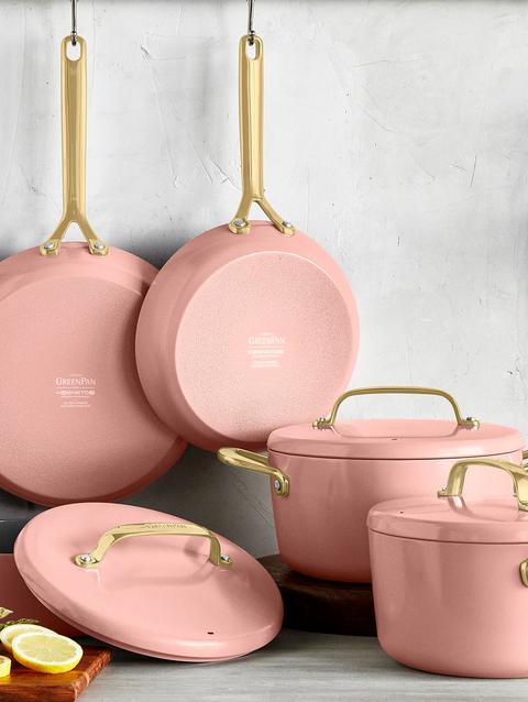 GreenPan GP5 Colors Ceramic Nonstick 11-Piece Cookware Set with Champagne Handles | Dusty Rose