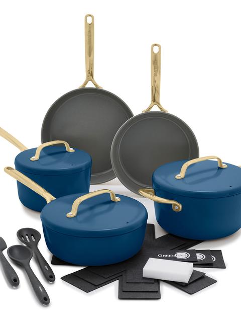 GreenPan GP5 Colors Ceramic Nonstick 11-Piece Cookware Set with Champagne Handles | Marine Blue