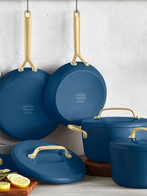 GreenPan GP5 Colors Ceramic Nonstick 11-Piece Cookware Set with Champagne Handles | Marine Blue