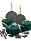 GreenPan GP5 Colors Ceramic Nonstick 11-Piece Cookware Set with Champagne Handles | Rain Forest Green