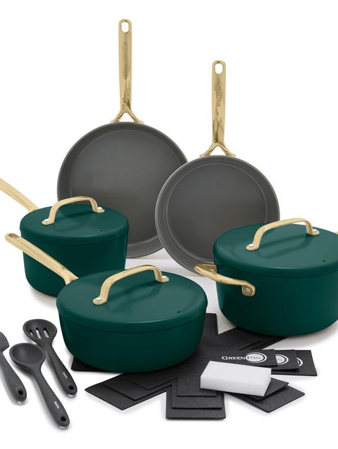 GreenPan GP5 Colors Ceramic Nonstick 11-Piece Cookware Set with Champagne Handles | Rain Forest Green