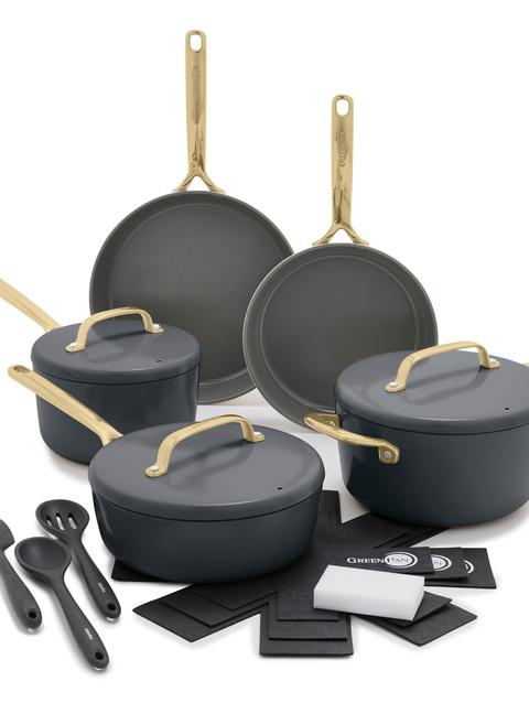 GreenPan GP5 Colors Ceramic Nonstick 11-Piece Cookware Set with Champagne Handles | Slate