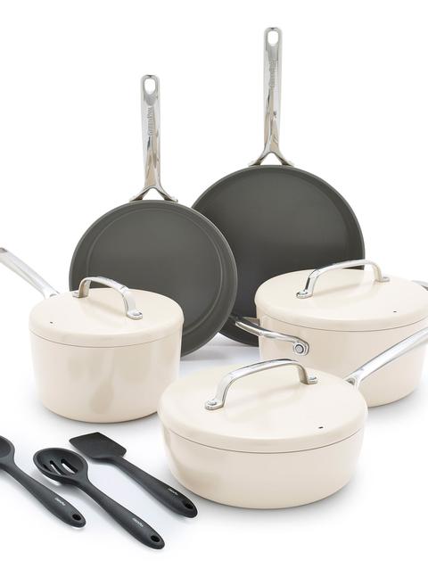 GreenPan GP5 Colors Ceramic Nonstick 11-Piece Cookware Set with Mirror Handles | Cloud Cream