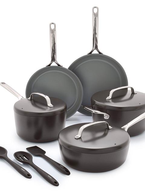 GreenPan GP5 Colors Ceramic Nonstick 11-Piece Cookware Set with Mirror Handles | Cocoa