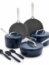 GreenPan GP5 Colors Ceramic Nonstick 11-Piece Cookware Set with Mirror Handles | Oxford Blue