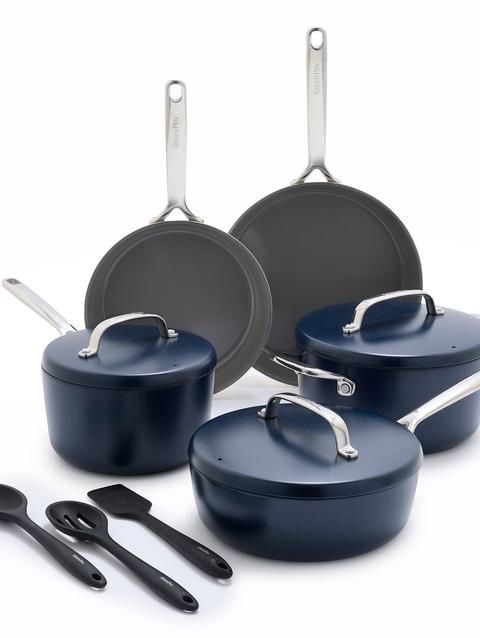 GreenPan GP5 Colors Ceramic Nonstick 11-Piece Cookware Set with Mirror Handles | Oxford Blue