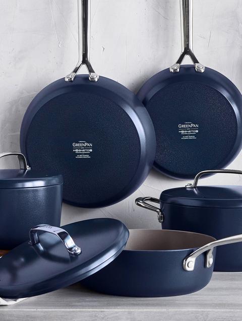 GreenPan GP5 Colors Ceramic Nonstick 11-Piece Cookware Set with Mirror Handles | Oxford Blue