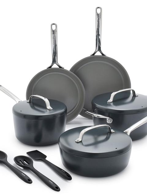 GreenPan GP5 Colors Ceramic Nonstick 11-Piece Cookware Set with Mirror Handles | Slate