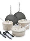 GreenPan GP5 Colors Ceramic Nonstick 11-Piece Cookware Set with Mirror Handles | Taupe