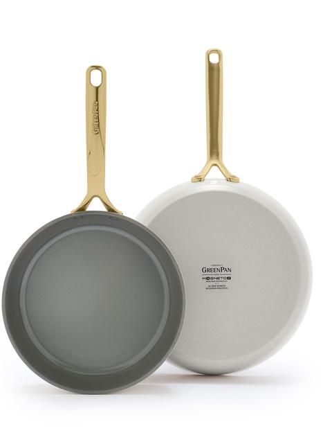 GreenPan GP5 Colors Ceramic Nonstick 9.5" and 11" Frypan Set with Champagne Handles | Cloud Cream