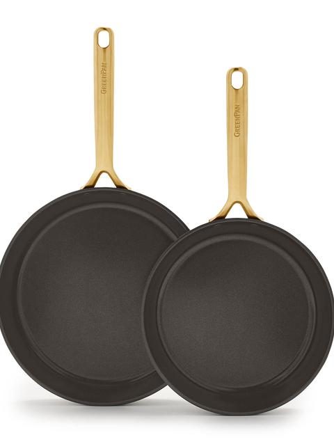 GreenPan GP5 Colors Ceramic Nonstick 9.5" and 11" Frypan Set with Champagne Handles | Cocoa