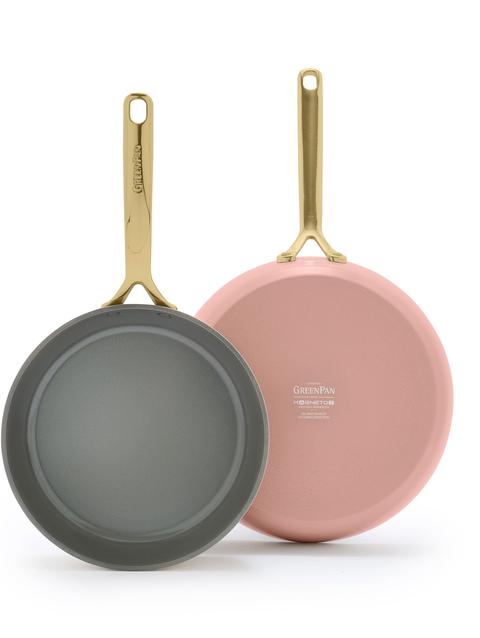 GreenPan GP5 Colors Ceramic Nonstick 9.5" and 11" Frypan Set with Champagne Handles | Dusty Rose