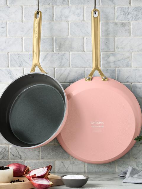 GreenPan GP5 Colors Ceramic Nonstick 9.5" and 11" Frypan Set with Champagne Handles | Dusty Rose