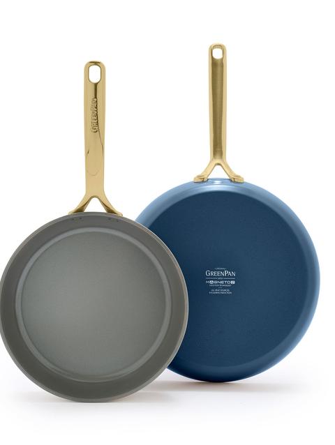 GreenPan GP5 Colors Ceramic Nonstick 9.5" and 11" Frypan Set with Champagne Handles | Marine Blue