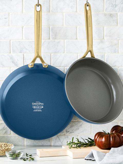 GreenPan GP5 Colors Ceramic Nonstick 9.5" and 11" Frypan Set with Champagne Handles | Marine Blue