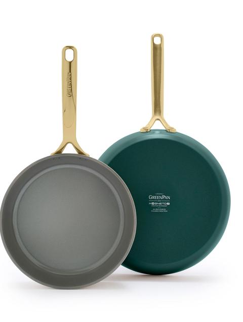 GreenPan GP5 Colors Ceramic Nonstick 9.5" and 11" Frypan Set with Champagne Handles | Rain Forest Green