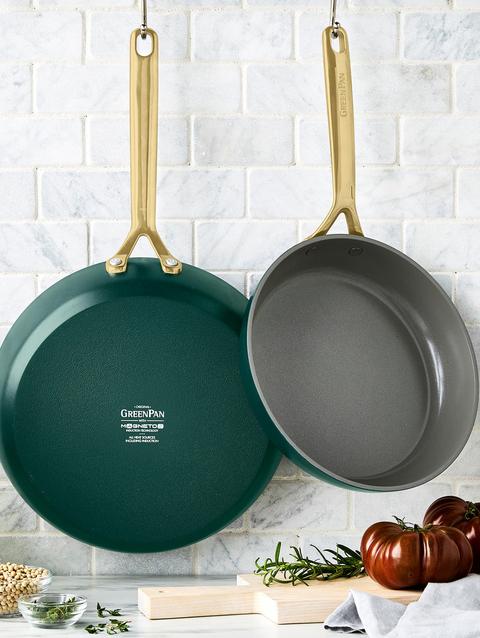 GreenPan GP5 Colors Ceramic Nonstick 9.5" and 11" Frypan Set with Champagne Handles | Rain Forest Green