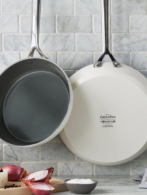 GreenPan GP5 Colors Ceramic Nonstick 9.5" and 11" Frypan Set with Mirror Handles | Cloud Cream