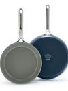 GreenPan GP5 Colors Ceramic Nonstick 9.5" and 11" Frypan Set with Mirror Handles | Oxford Blue