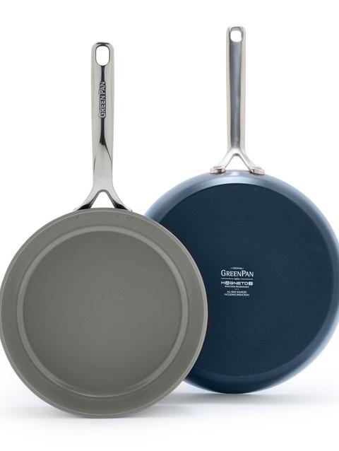 GreenPan GP5 Colors Ceramic Nonstick 9.5" and 11" Frypan Set with Mirror Handles | Oxford Blue