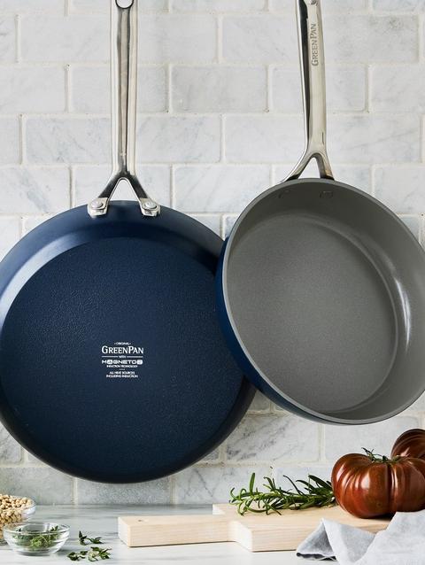 GreenPan GP5 Colors Ceramic Nonstick 9.5" and 11" Frypan Set with Mirror Handles | Oxford Blue