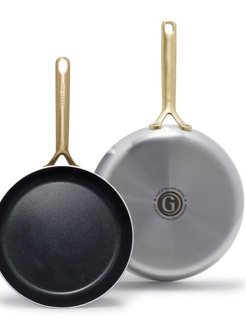 GreenPan GP5 Stainless Steel 10" and 12" Frypan Set | Champagne Handles