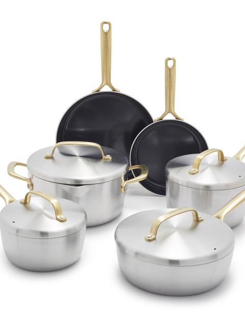 GreenPan GP5 Stainless Steel 10-Piece Cookware Set | Champagne Handles