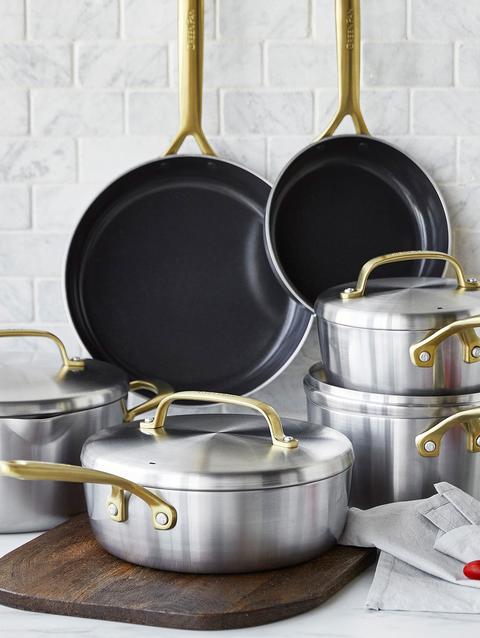 GreenPan GP5 Stainless Steel 10-Piece Cookware Set | Champagne Handles