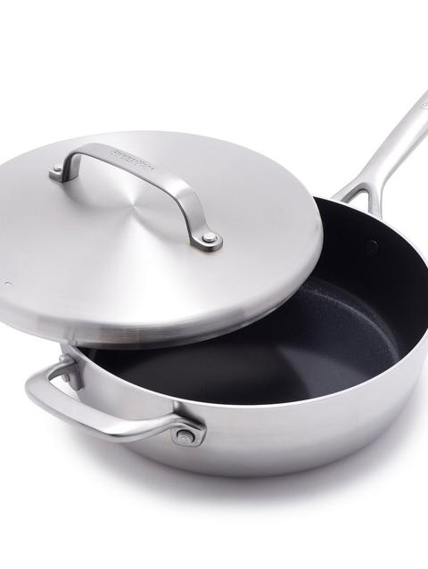 GreenPan GP5 Stainless Steel 4-Quart Sauté Pan with Lid and Helper Handle | Mirror Handles