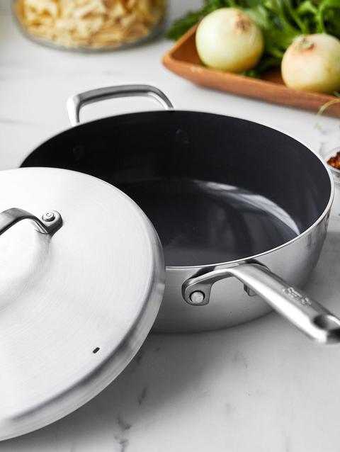 GreenPan GP5 Stainless Steel 4-Quart Sauté Pan with Lid and Helper Handle | Mirror Handles