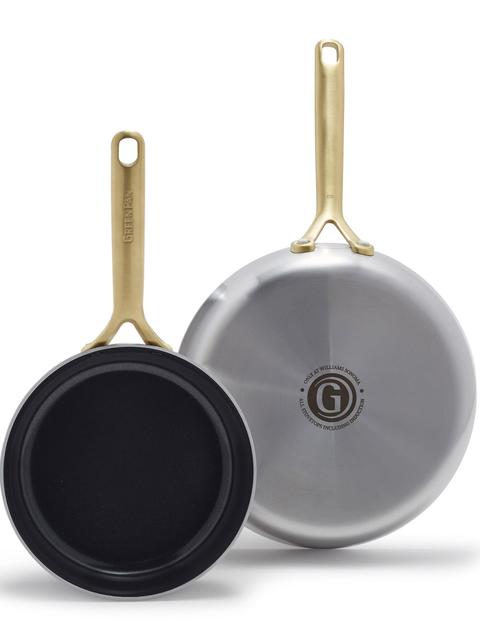 GreenPan GP5 Stainless Steel 8" and 10" Frypan Set | Champagne Handles