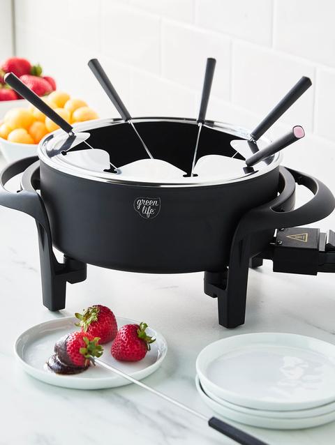 GreenPan GreenLife Healthy Ceramic Nonstick Fondue Party Set | Black