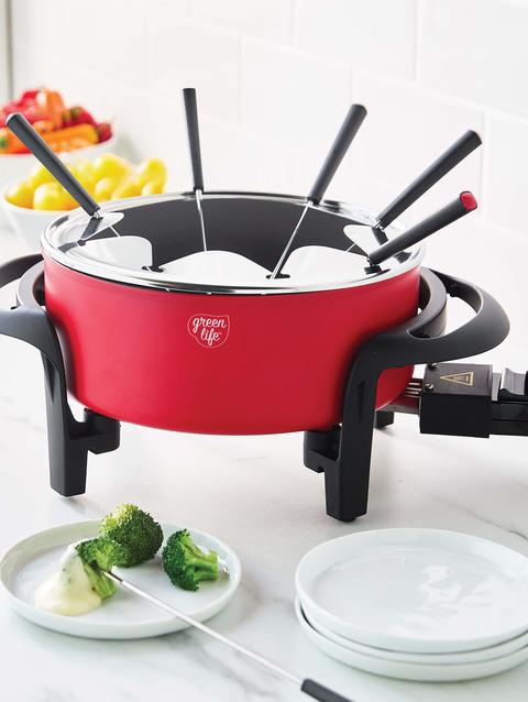 GreenPan GreenLife Healthy Ceramic Nonstick Fondue Party Set | Red