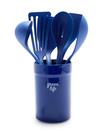 GreenPan GreenLife Nylon & Wood Cooking Utensils with Ceramic Crock, 7-Piece Set | Blue