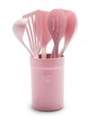 GreenPan GreenLife Nylon & Wood Cooking Utensils with Ceramic Crock, 7-Piece Set | Pink