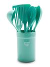 GreenPan GreenLife Nylon & Wood Cooking Utensils with Ceramic Crock, 7-Piece Set | Turquoise