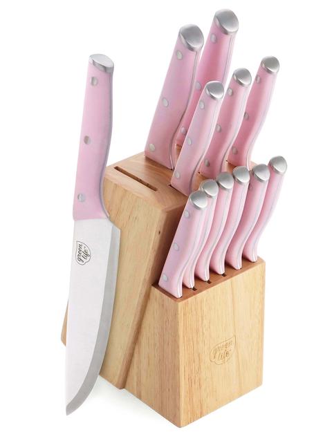 GreenPan GreenLife Stainless Steel 13-Piece Knife Block Cutlery Set | Pink