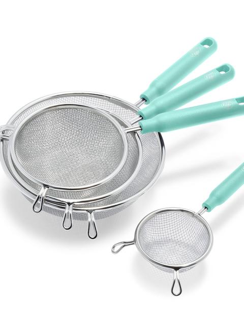 GreenPan GreenLife Stainless Steel Mesh Strainers, Set of 4 | Turquoise