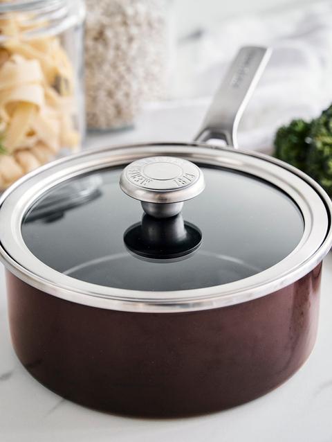 GreenPan Merten & Storck Steel Core Enameled 2.5-Quart Saucepan with Lid | Chocolate Truffle