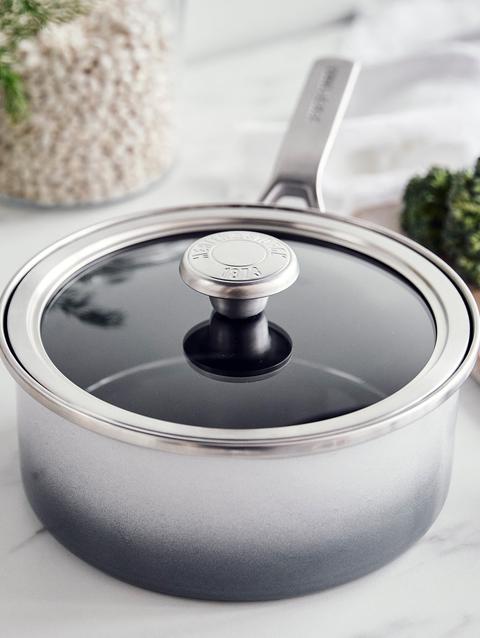 GreenPan Merten & Storck Steel Core Enameled 2.5-Quart Saucepan with Lid | Cloud Gray